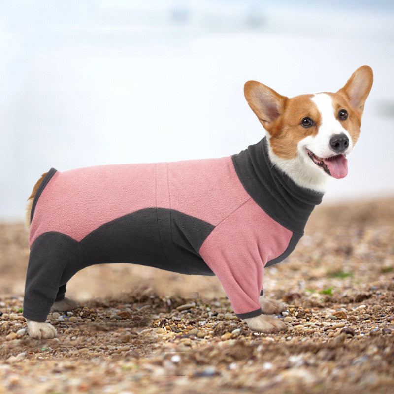 KFX-2260413 Warm Fleece Dog Coat for Winter – Cold-Proof Pet Apparel in Pink and Blue-Gray, Multiple Sizes Available