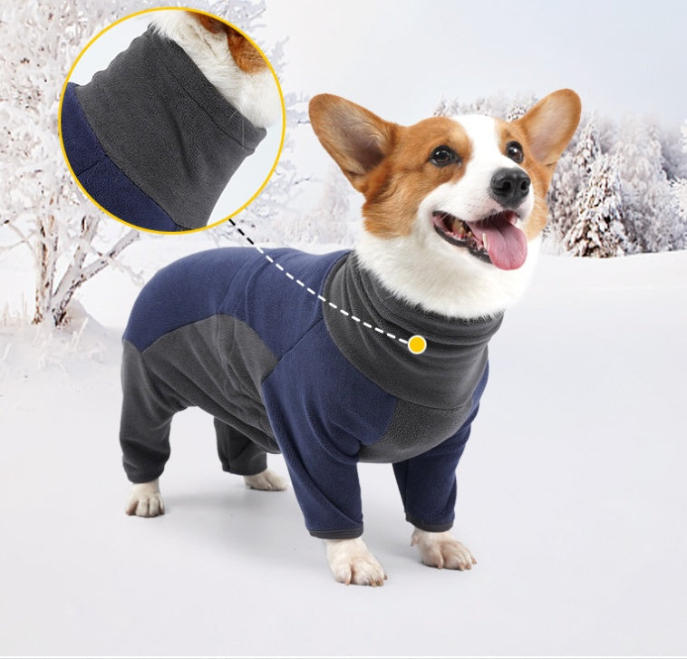 KFX-2260413 Warm Fleece Dog Coat for Winter – Cold-Proof Pet Apparel in Pink and Blue-Gray, Multiple Sizes Available