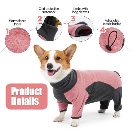 KFX-2260413 Warm Fleece Dog Coat for Winter – Cold-Proof Pet Apparel in Pink and Blue-Gray, Multiple Sizes Available