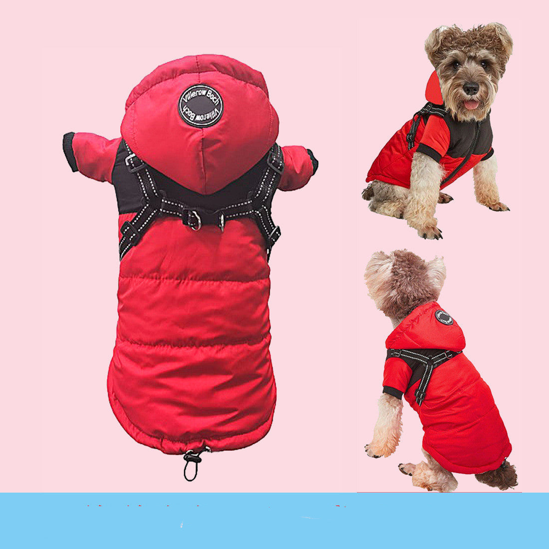 KFX-2260669 Hooded Waterproof Warm Pet Dog Jacket in Blue, Gray, Red, and Pink - Sizes S to 2XL