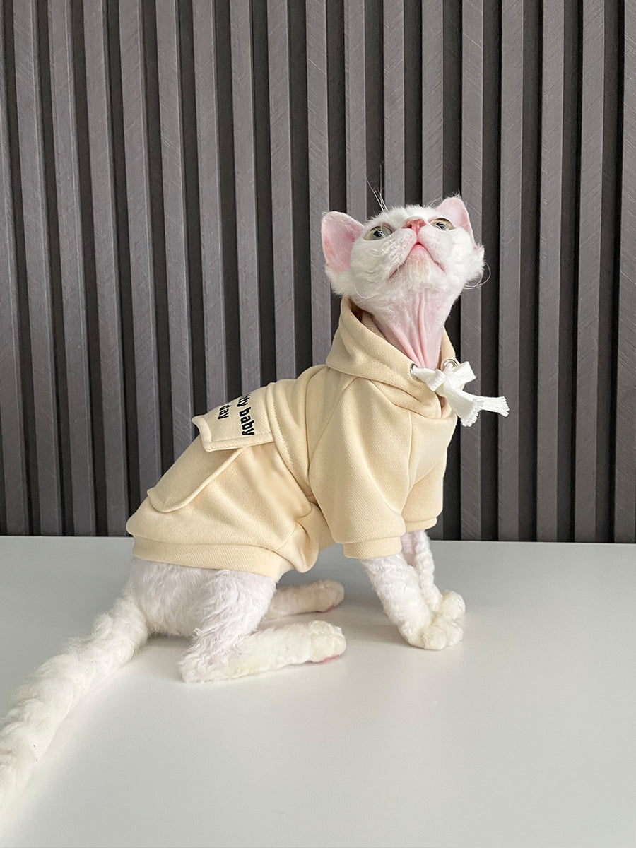 KFX-2261309 Pure Cotton Hooded Sweater for Cats - Available in Haze Blue, Pink, and Beige, Multiple Sizes