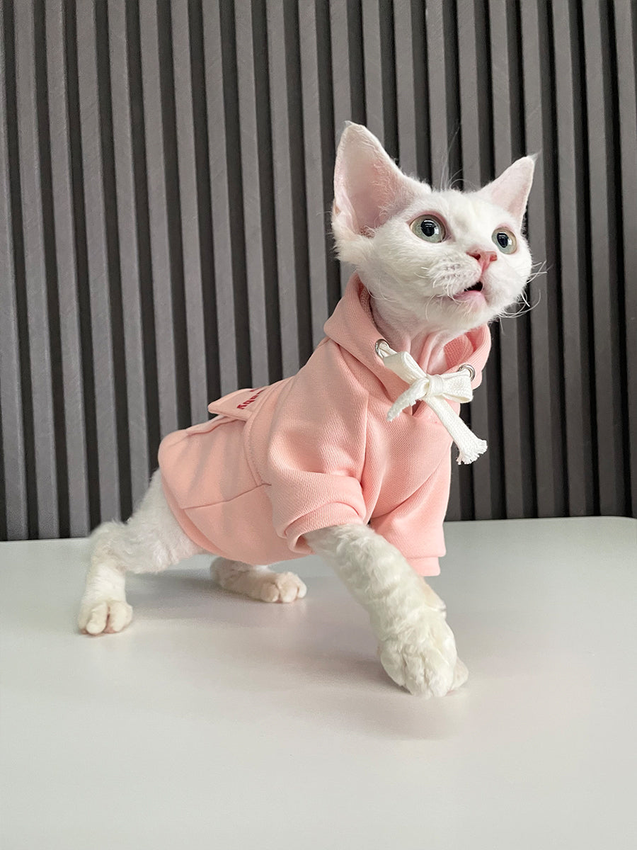 KFX-2261309 Pure Cotton Hooded Sweater for Cats - Available in Haze Blue, Pink, and Beige, Multiple Sizes
