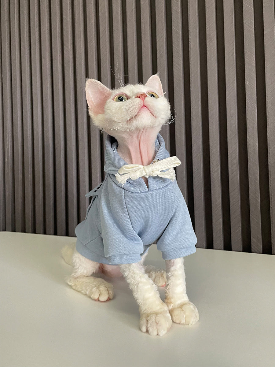 KFX-2261309 Pure Cotton Hooded Sweater for Cats - Available in Haze Blue, Pink, and Beige, Multiple Sizes