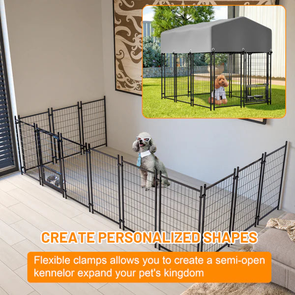 KFX-2261693 Heavy Duty Outdoor Dog Kennel with Roof, UV-Resistant Waterproof Cover, Locking System & Feeding Bowl