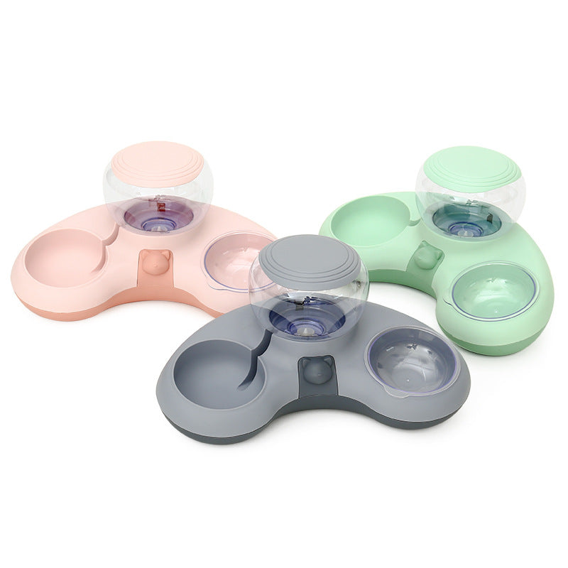 KFX-2262205 Crescent-Shaped Double Bowl for Water and Food - Available in Grey, Powder, and Green