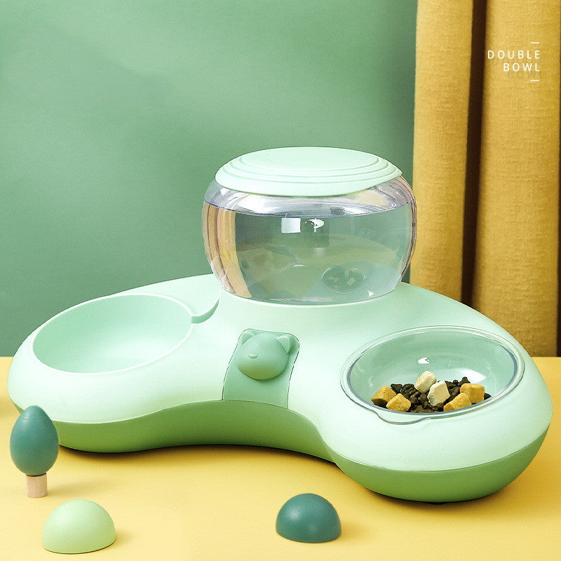 KFX-2262205 Crescent-Shaped Double Bowl for Water and Food - Available in Grey, Powder, and Green