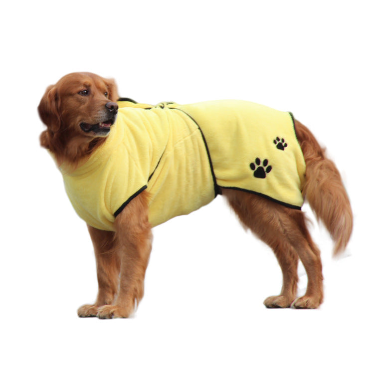 KFX-2262845 Soft and Absorbent Coral Fleece Pet Bathrobe Pajamas in Yellow - Multiple Sizes Available