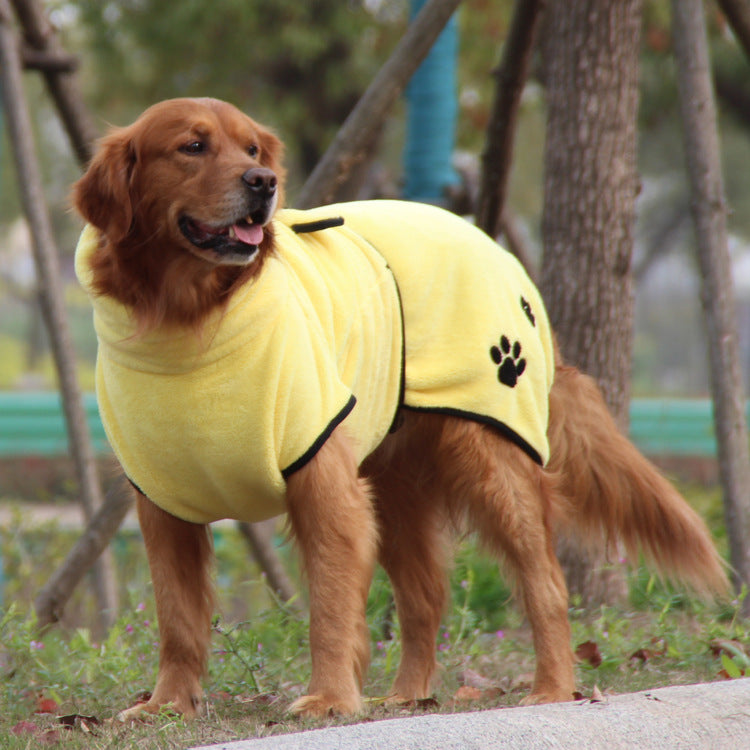 KFX-2262845 Soft and Absorbent Coral Fleece Pet Bathrobe Pajamas in Yellow - Multiple Sizes Available