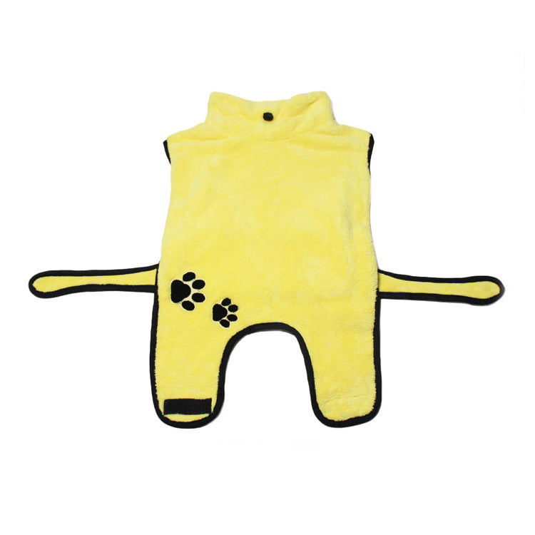 KFX-2262845 Soft and Absorbent Coral Fleece Pet Bathrobe Pajamas in Yellow - Multiple Sizes Available