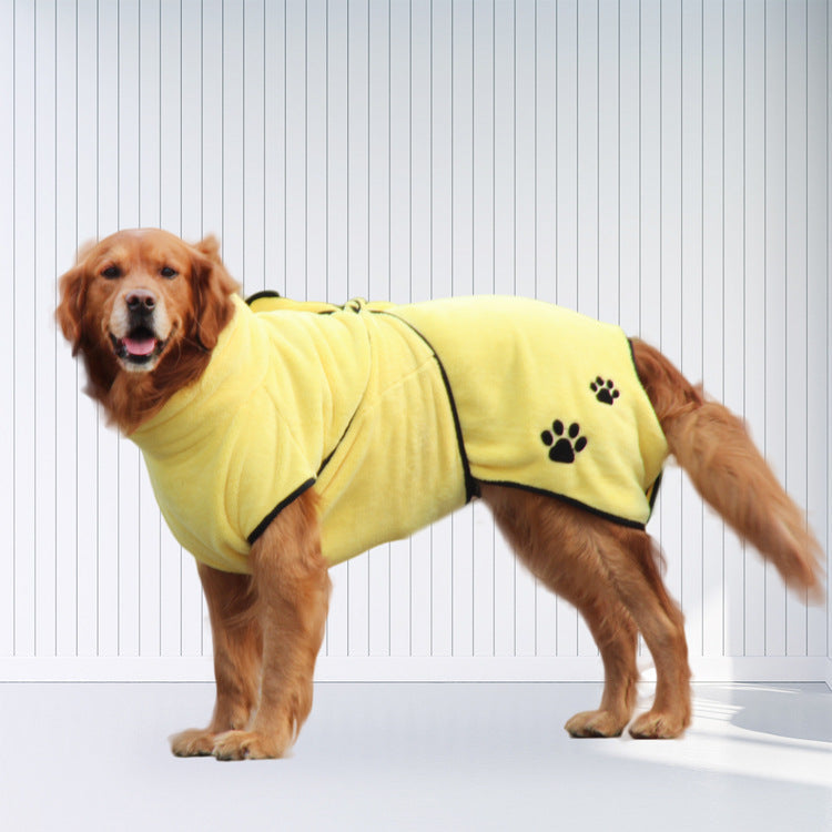 KFX-2262845 Soft and Absorbent Coral Fleece Pet Bathrobe Pajamas in Yellow - Multiple Sizes Available