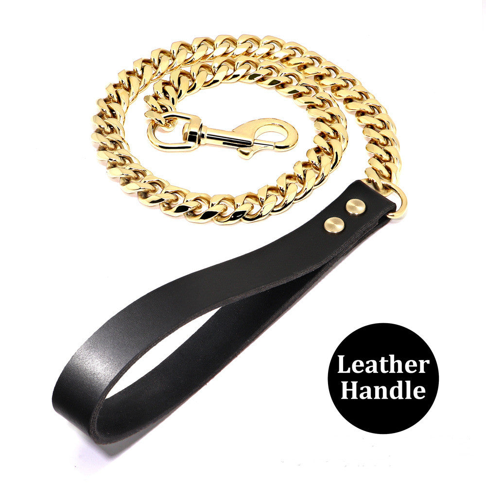 KFX-2271549 Golden Stainless Steel Pet Dog Leash for Small to Medium Breeds
