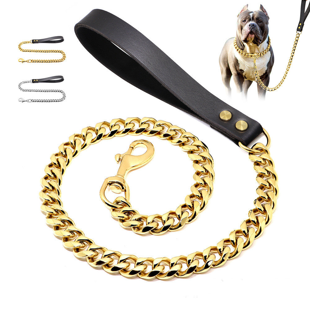 KFX-2271549 Golden Stainless Steel Pet Dog Leash for Small to Medium Breeds