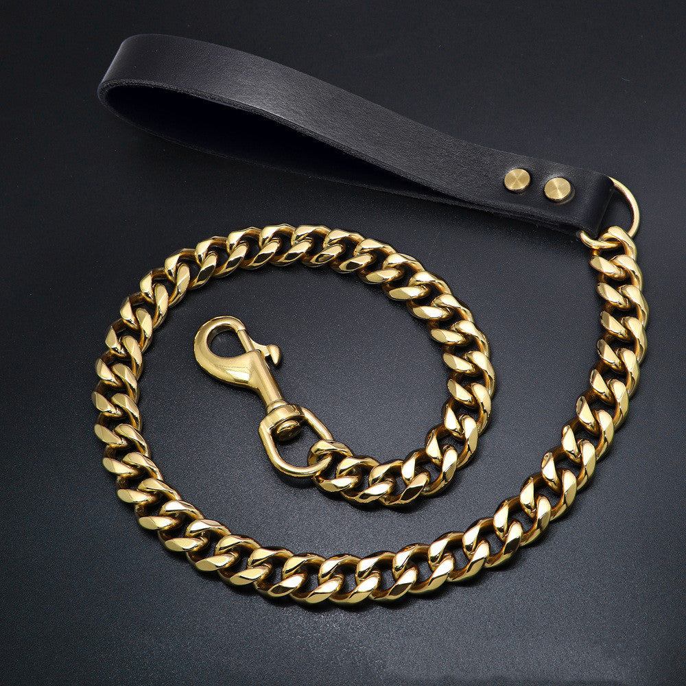 KFX-2271549 Golden Stainless Steel Pet Dog Leash for Small to Medium Breeds