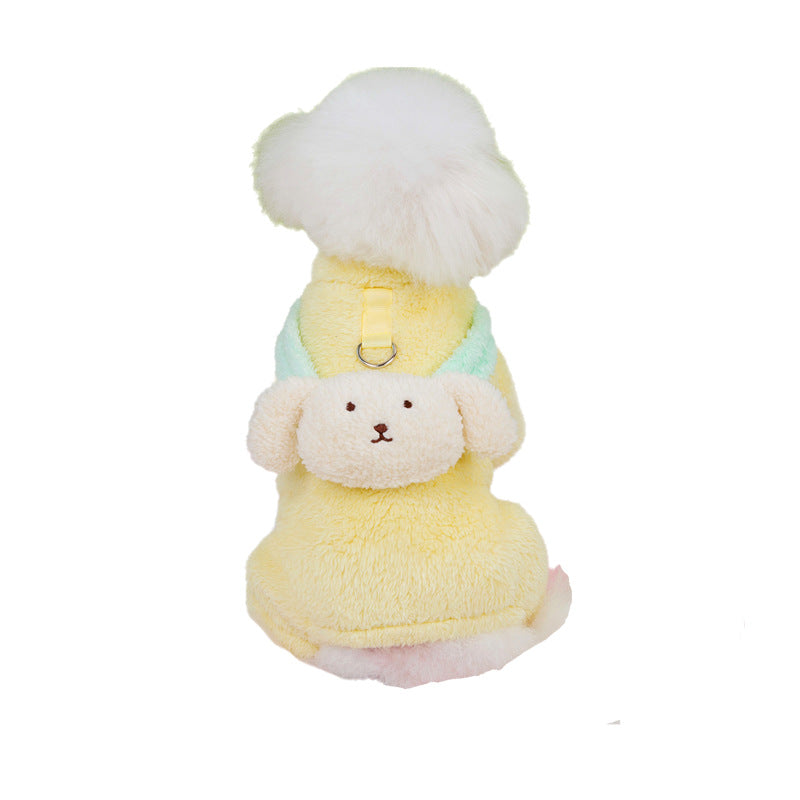 KFX-2272317 Fluffy Dog Jacket for Small Dogs - Four-Legged Coat in Yellow, Pink, and Green