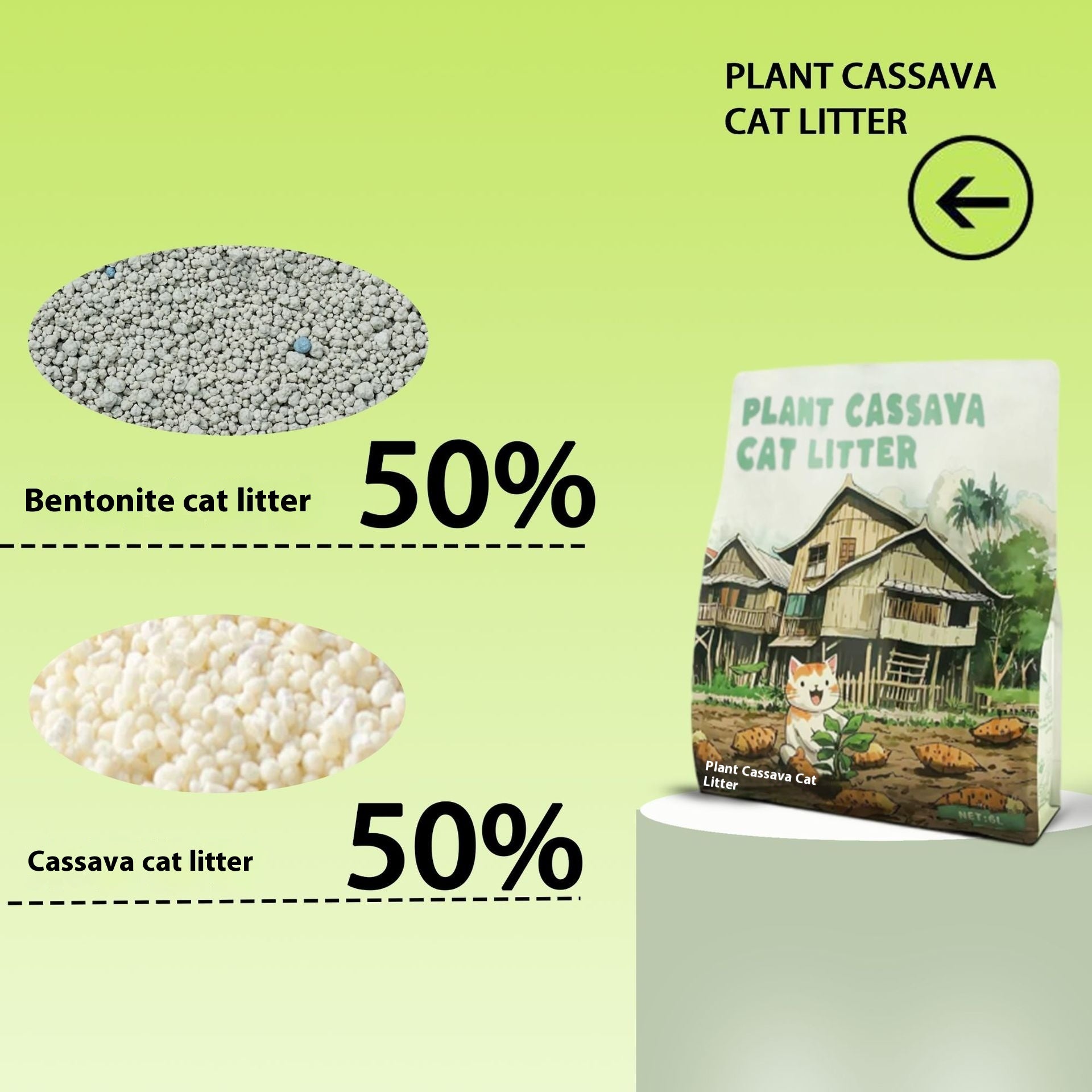 KFX-2273213 Bitter Cassava Cat Litter - Dust-Free, Deodorizing, 100% Natural, 1.25kg & 2kg Options