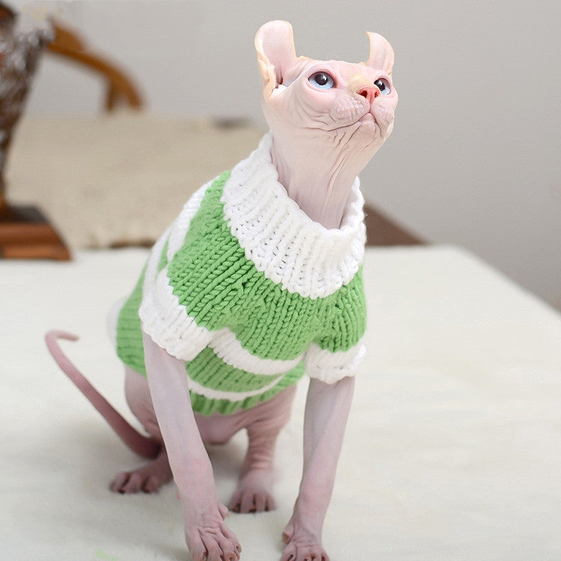 KFX-2275517 Handmade Wool Sweater for Hairless Cats - Multi-Color Stripes, Various Sizes Available