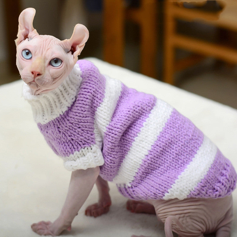 KFX-2275517 Handmade Wool Sweater for Hairless Cats - Multi-Color Stripes, Various Sizes Available