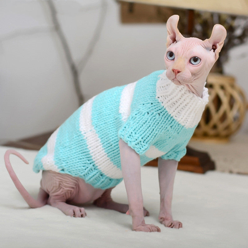 KFX-2275517 Handmade Wool Sweater for Hairless Cats - Multi-Color Stripes, Various Sizes Available