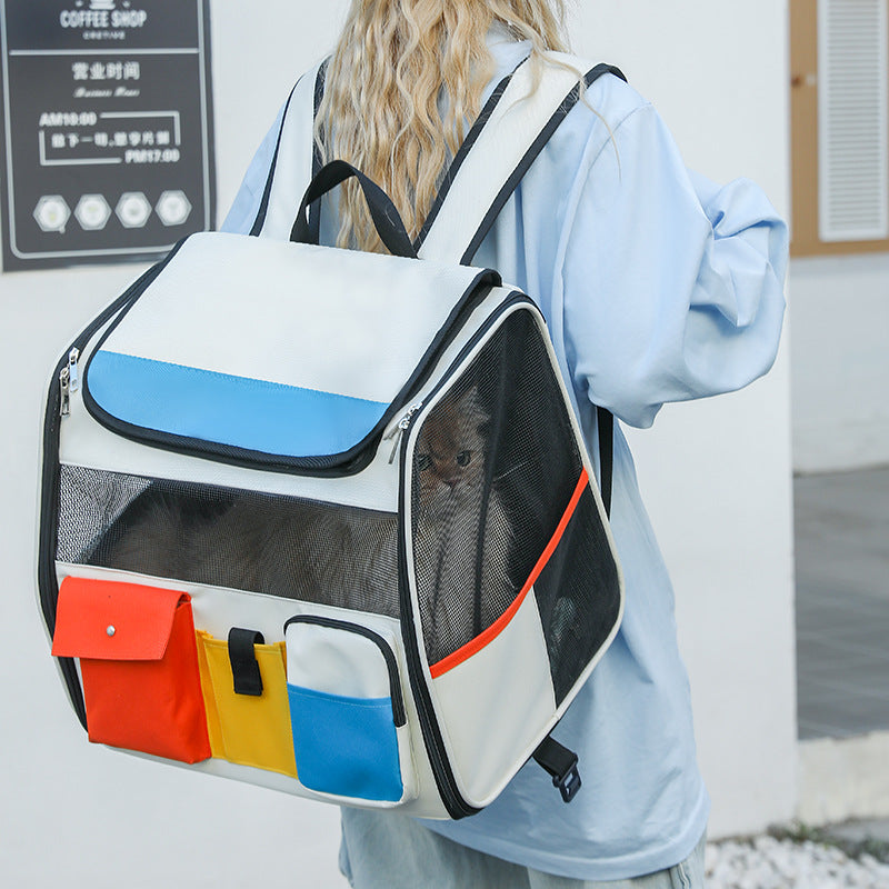 KFX-2279741 Portable Cat Backpack with Optional Pull Rod - Solid Color Options Available in White and Blue