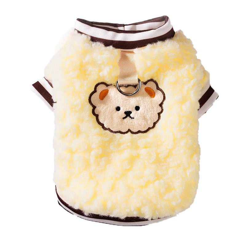 KFX-2282045 Cozy Fleece Dog Hoodie with Bear Pattern, Soft Pullover for Autumn and Winter - Various Sizes Available