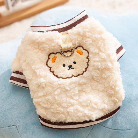KFX-2282045 Cozy Fleece Dog Hoodie with Bear Pattern, Soft Pullover for Autumn and Winter - Various Sizes Available