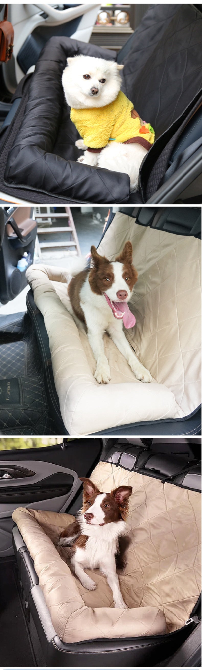 KFX-2282301 Rear Car Dog Bed Mat in Black and Khaki Cotton for Pet Comfort