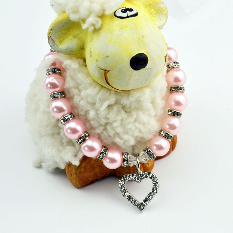 KFX-2285885 Elegant Imitation Pearl Pet Necklace with Alloy Pendant and Rhinestone Accents
