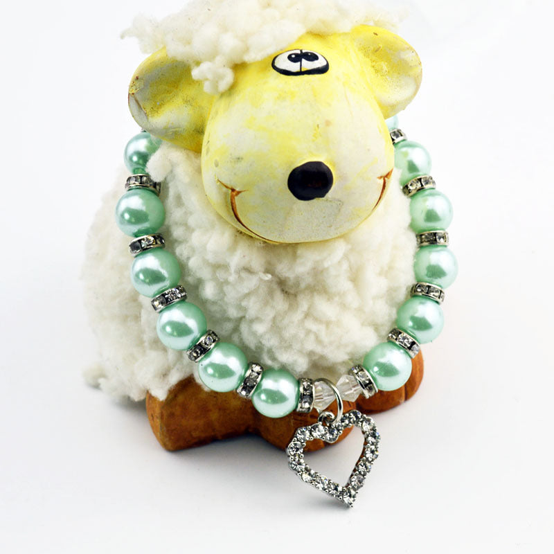 KFX-2285885 Elegant Imitation Pearl Pet Necklace with Alloy Pendant and Rhinestone Accents