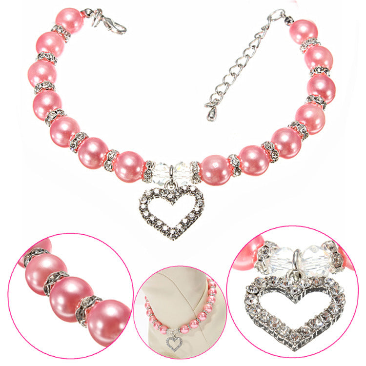 KFX-2285885 Elegant Imitation Pearl Pet Necklace with Alloy Pendant and Rhinestone Accents