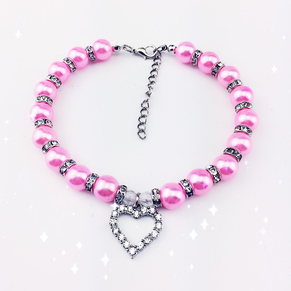 KFX-2285885 Elegant Imitation Pearl Pet Necklace with Alloy Pendant and Rhinestone Accents