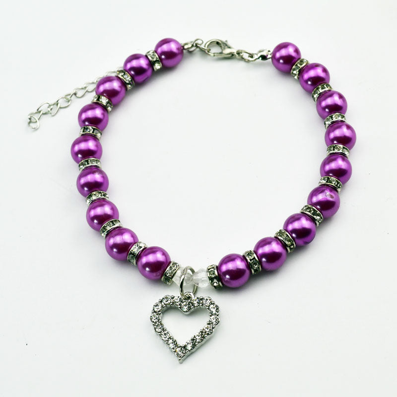 KFX-2285885 Elegant Imitation Pearl Pet Necklace with Alloy Pendant and Rhinestone Accents