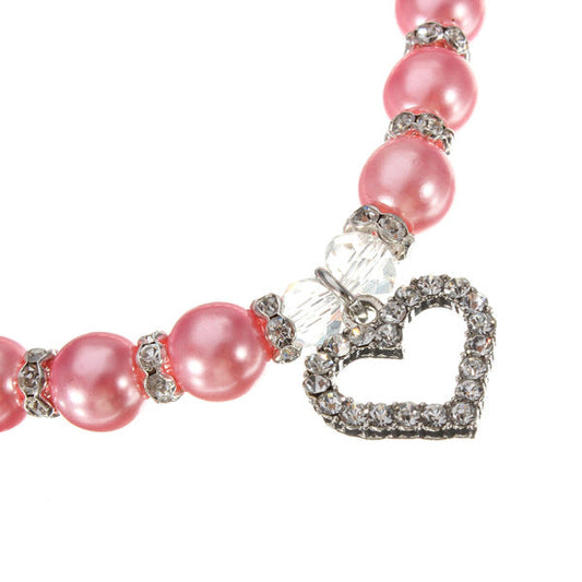 KFX-2285885 Elegant Imitation Pearl Pet Necklace with Alloy Pendant and Rhinestone Accents