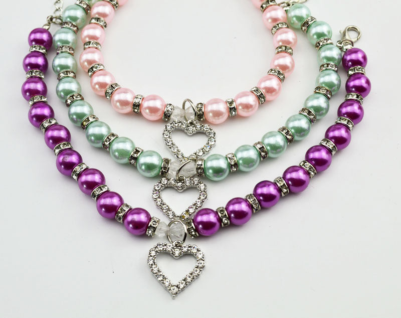 KFX-2285885 Elegant Imitation Pearl Pet Necklace with Alloy Pendant and Rhinestone Accents