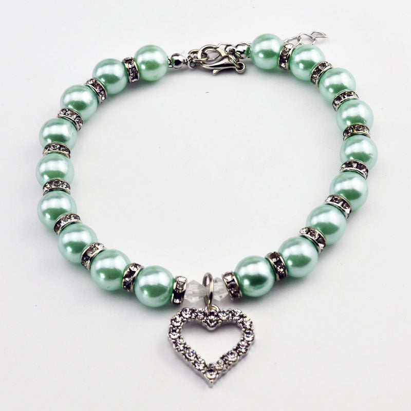 KFX-2285885 Elegant Imitation Pearl Pet Necklace with Alloy Pendant and Rhinestone Accents