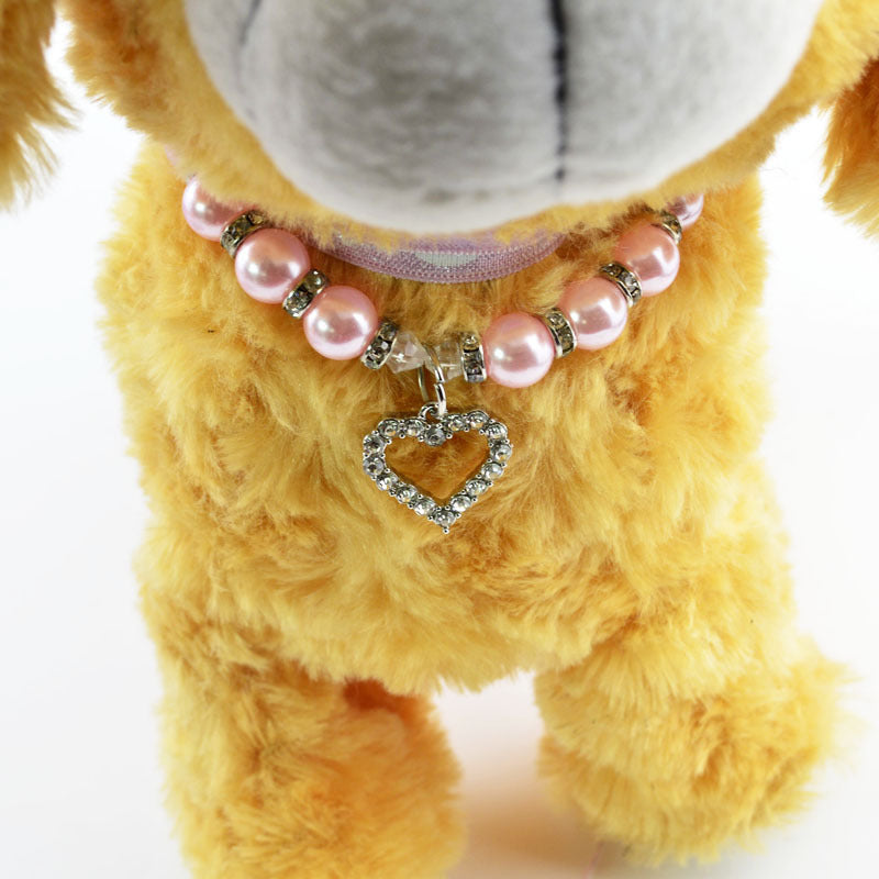 KFX-2285885 Elegant Imitation Pearl Pet Necklace with Alloy Pendant and Rhinestone Accents