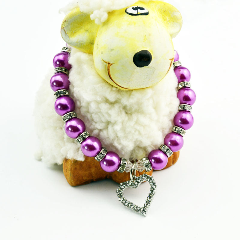 KFX-2285885 Elegant Imitation Pearl Pet Necklace with Alloy Pendant and Rhinestone Accents