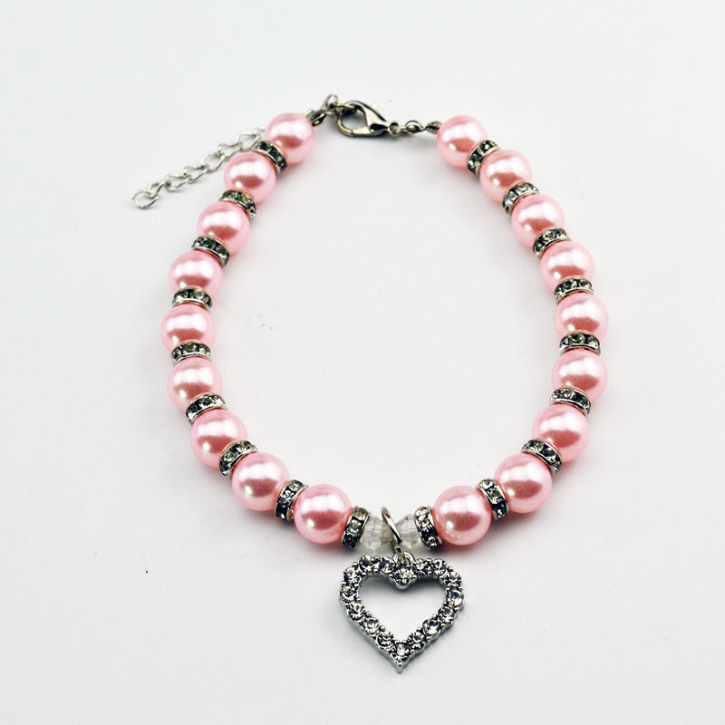 KFX-2285885 Elegant Imitation Pearl Pet Necklace with Alloy Pendant and Rhinestone Accents