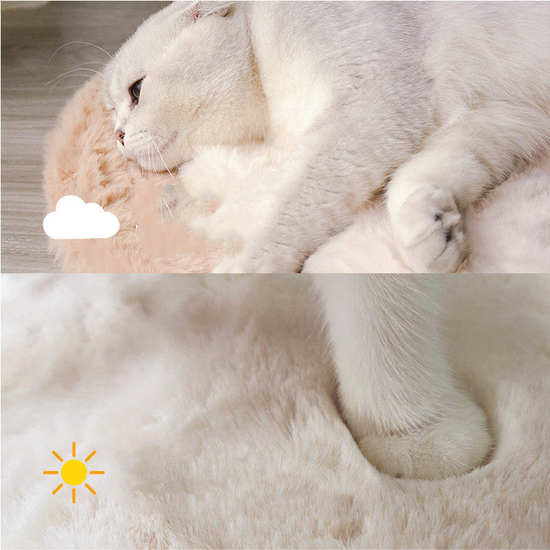 KFX-2287293 Soft Cat Litter Round Mat in White and Gray Velvet - 30CM, 40CM, 45CM Options