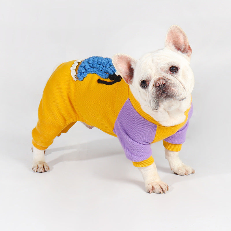KFX-2289597 Plush Winter Pet Apparel for Small Dogs - Warm Cotton Four-Legged Clothes in Yellow