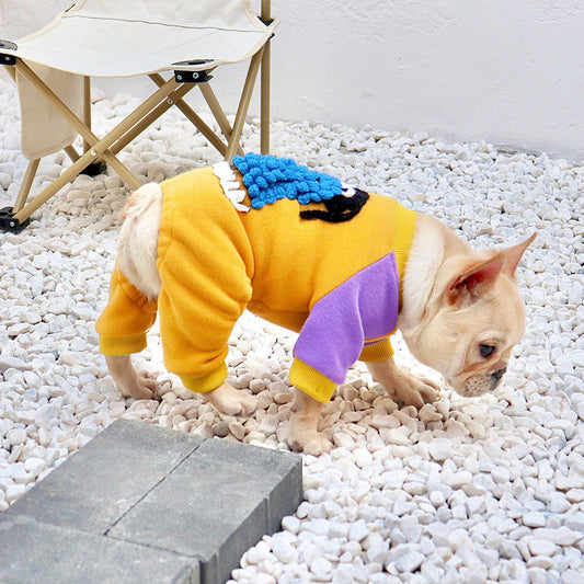 KFX-2289597 Plush Winter Pet Apparel for Small Dogs - Warm Cotton Four-Legged Clothes in Yellow