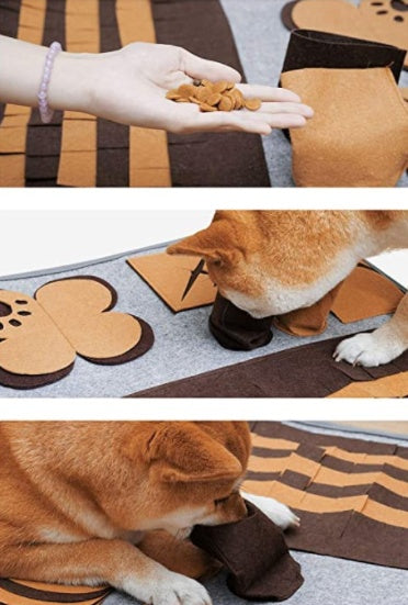 KFX-2289853 Felt Cloth Pet Food Container with Non-Slip Base - 58x58cm Dog Training Mat and Intellectual Toy