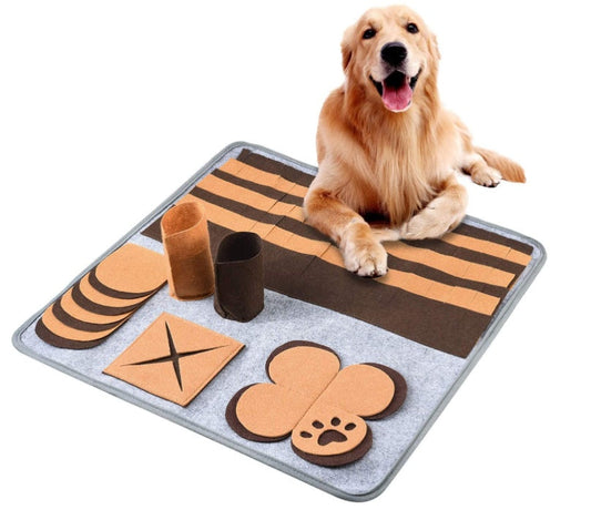 KFX-2289853 Felt Cloth Pet Food Container with Non-Slip Base - 58x58cm Dog Training Mat and Intellectual Toy