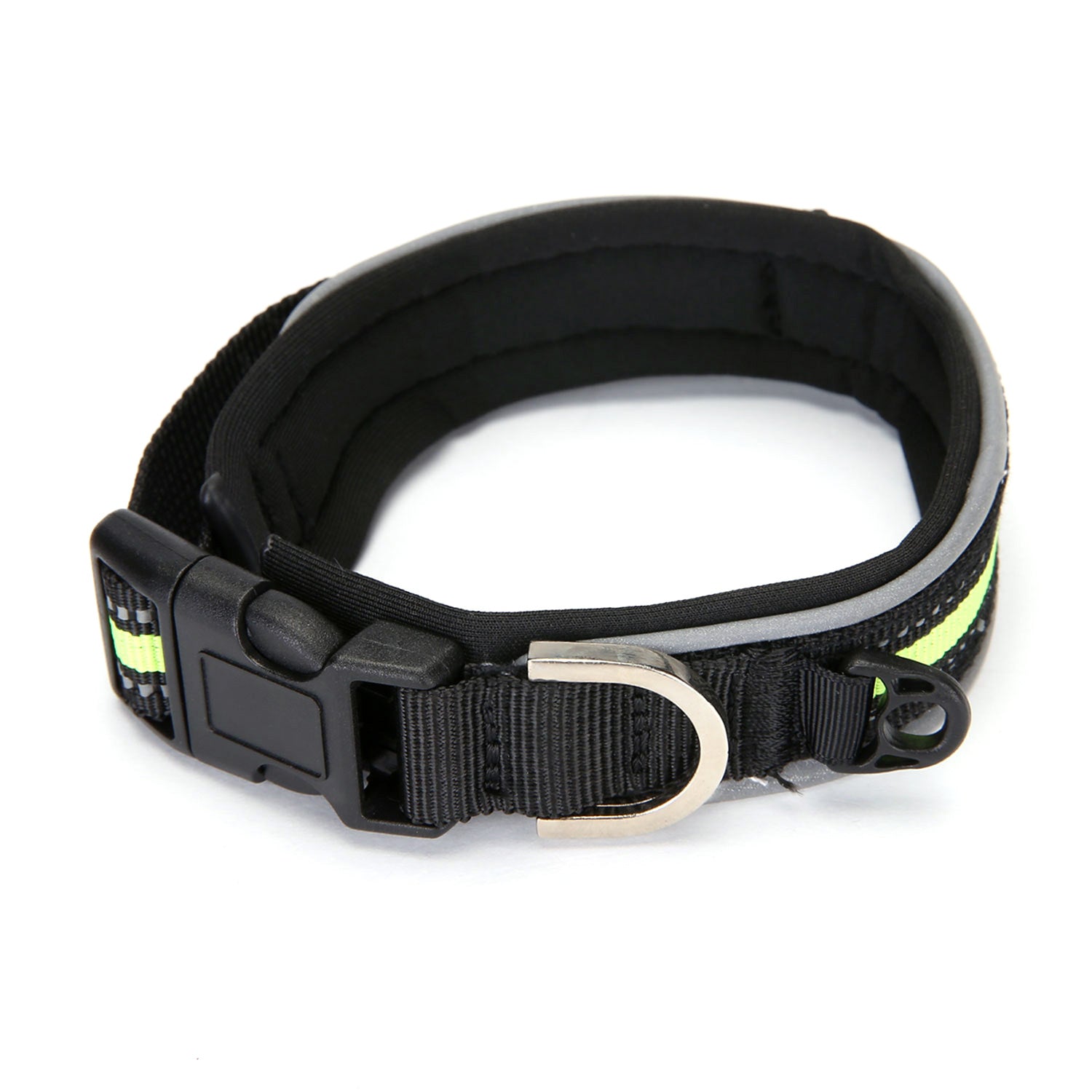 KFX-2291005 Reflective Nylon Adjustable Dog Collar in Black and Green - Sizes S, M, L, XL