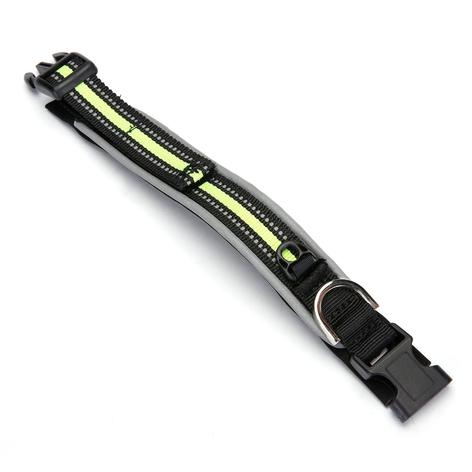 KFX-2291005 Reflective Nylon Adjustable Dog Collar in Black and Green - Sizes S, M, L, XL