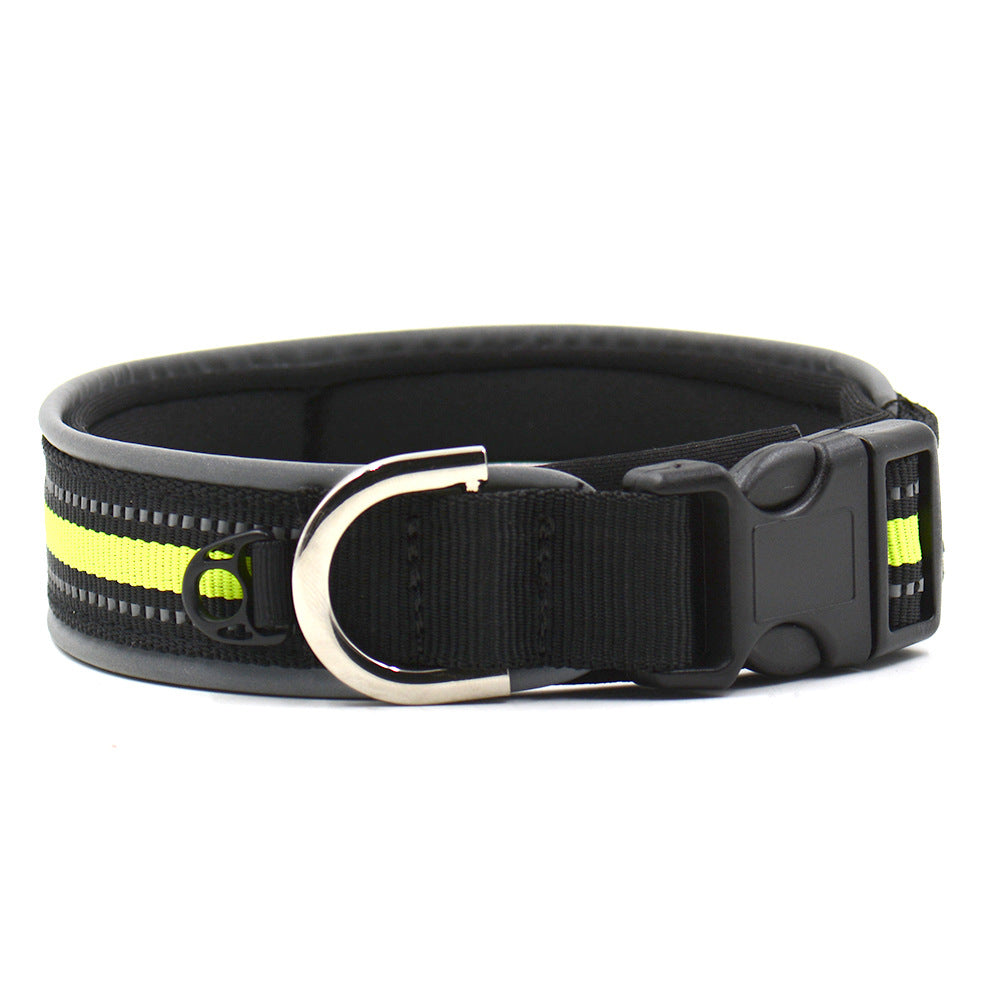 KFX-2291005 Reflective Nylon Adjustable Dog Collar in Black and Green - Sizes S, M, L, XL