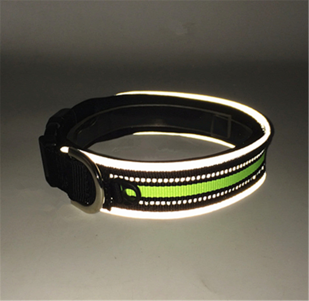 KFX-2291005 Reflective Nylon Adjustable Dog Collar in Black and Green - Sizes S, M, L, XL