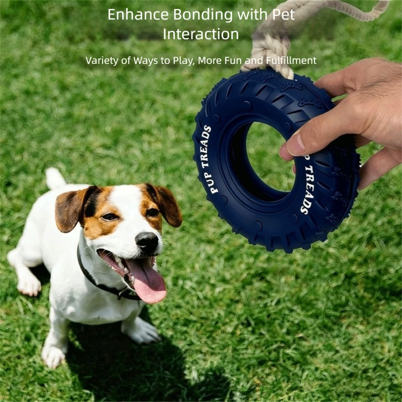 KFX-2291645 Interactive Dog Chew Toy with Rubber Tire and Cotton Rope for Medium to Large Aggressive Chewers