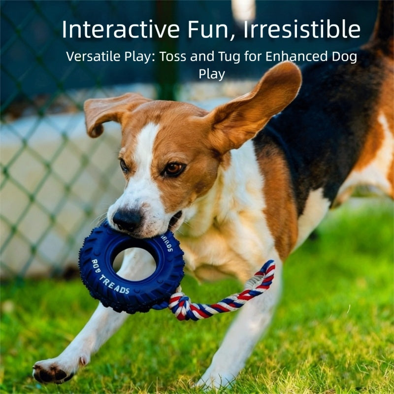 KFX-2291645 Interactive Dog Chew Toy with Rubber Tire and Cotton Rope for Medium to Large Aggressive Chewers