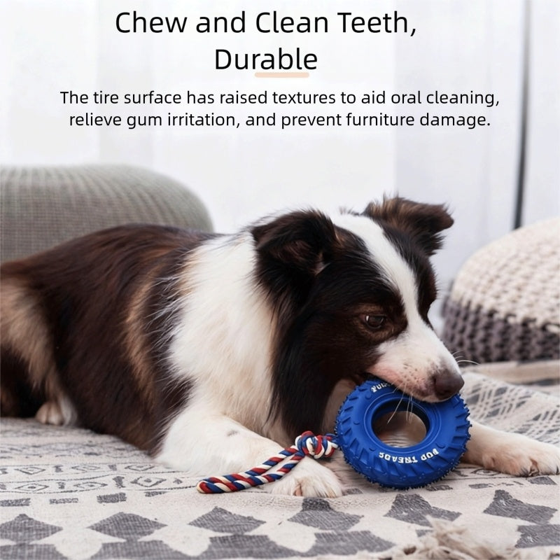 KFX-2291645 Interactive Dog Chew Toy with Rubber Tire and Cotton Rope for Medium to Large Aggressive Chewers