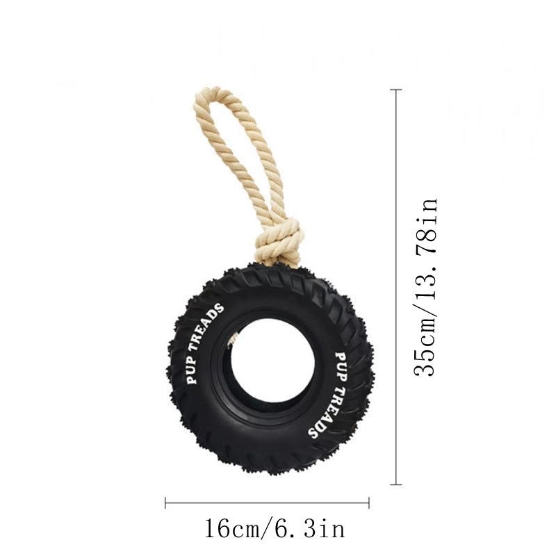 KFX-2291645 Interactive Dog Chew Toy with Rubber Tire and Cotton Rope for Medium to Large Aggressive Chewers
